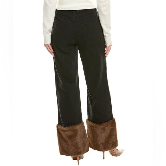 NWOT WeWoreWhat Women's black Straight leg Jeans with faux fur cuffs size 24 - Picture 2 of 15